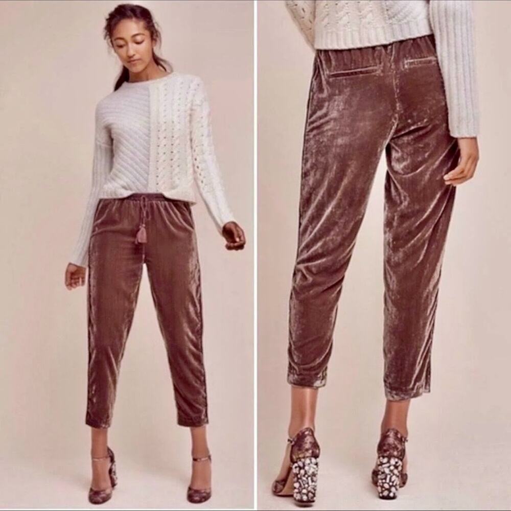 Anthropologie Elevenses Crushed Velvet Joggers